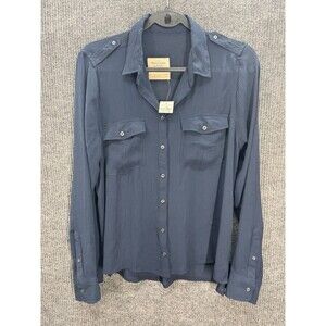 Abercrombie & Fitch Sheer Button Front Top Women’s Large Navy Blue Pockets NEW